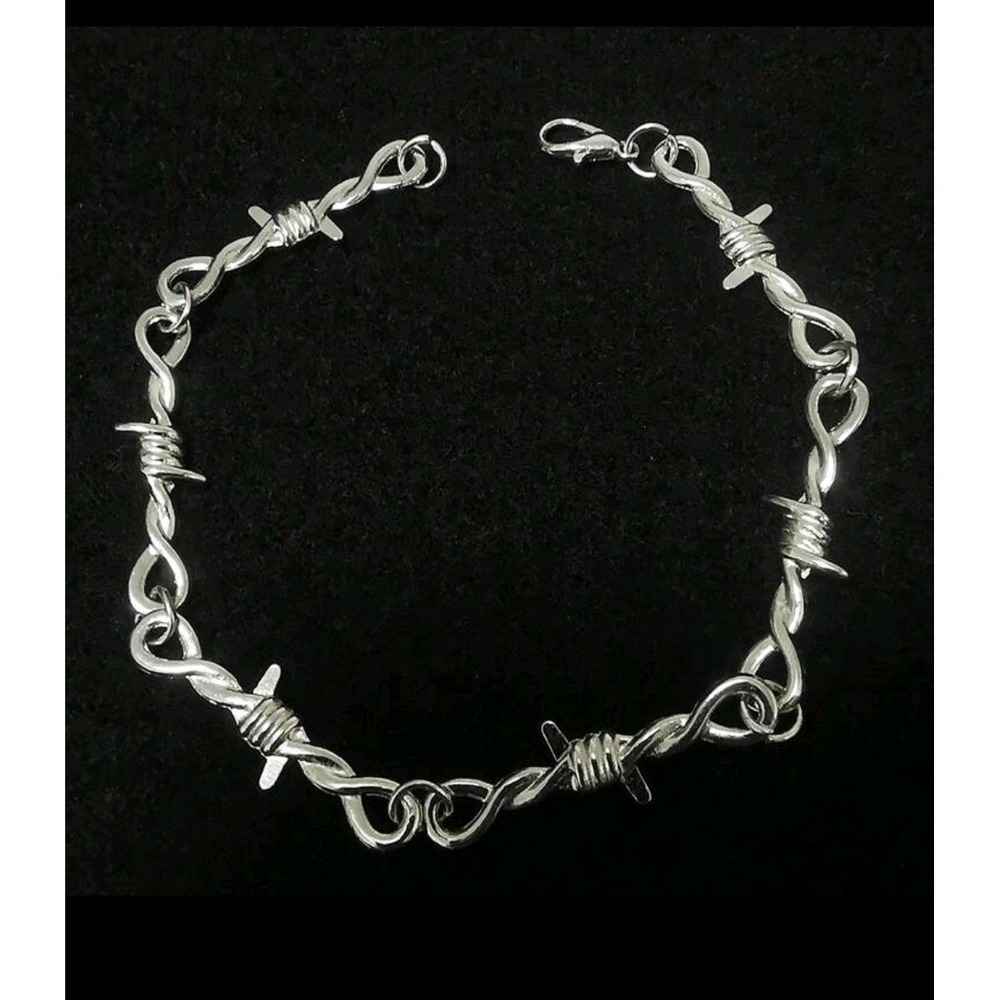 Barbed Wire Bracelet Silver‎ Tone Chain Punk Goth Emo Rocker Biker Jewelry